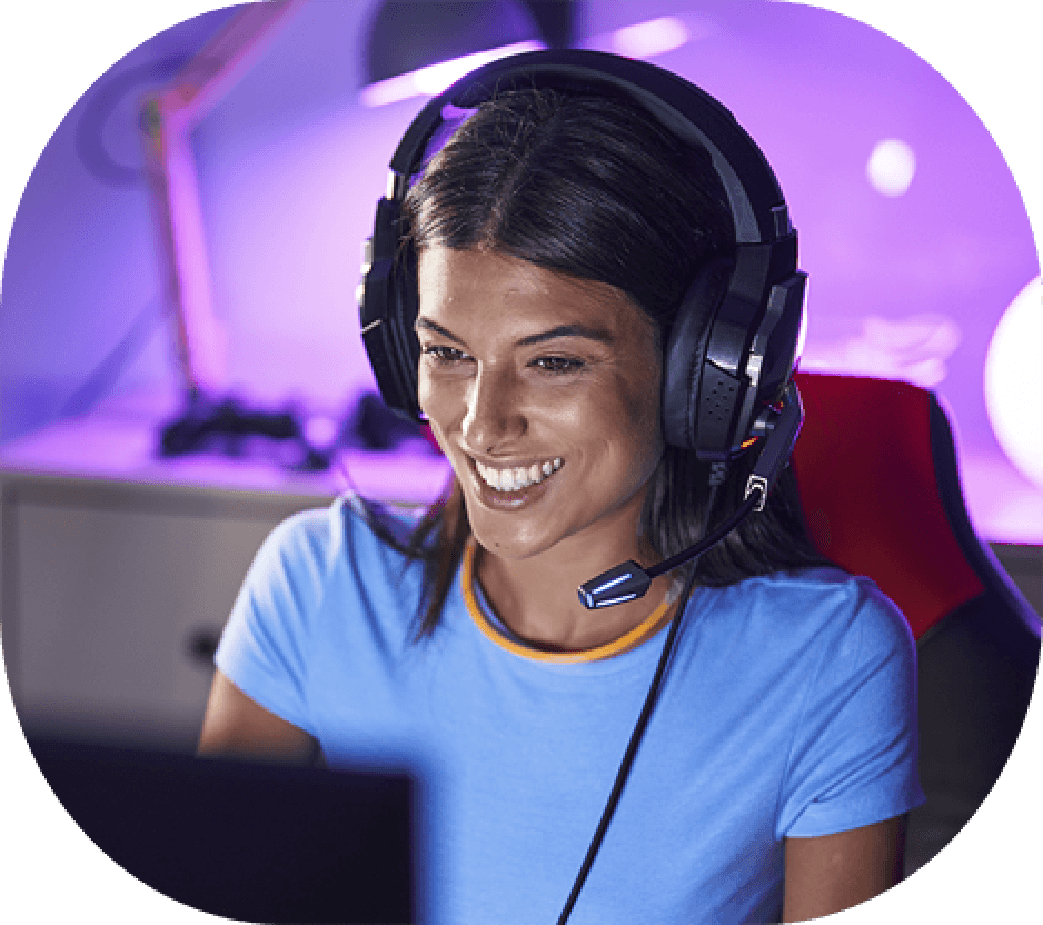 Gamer with headset smiling